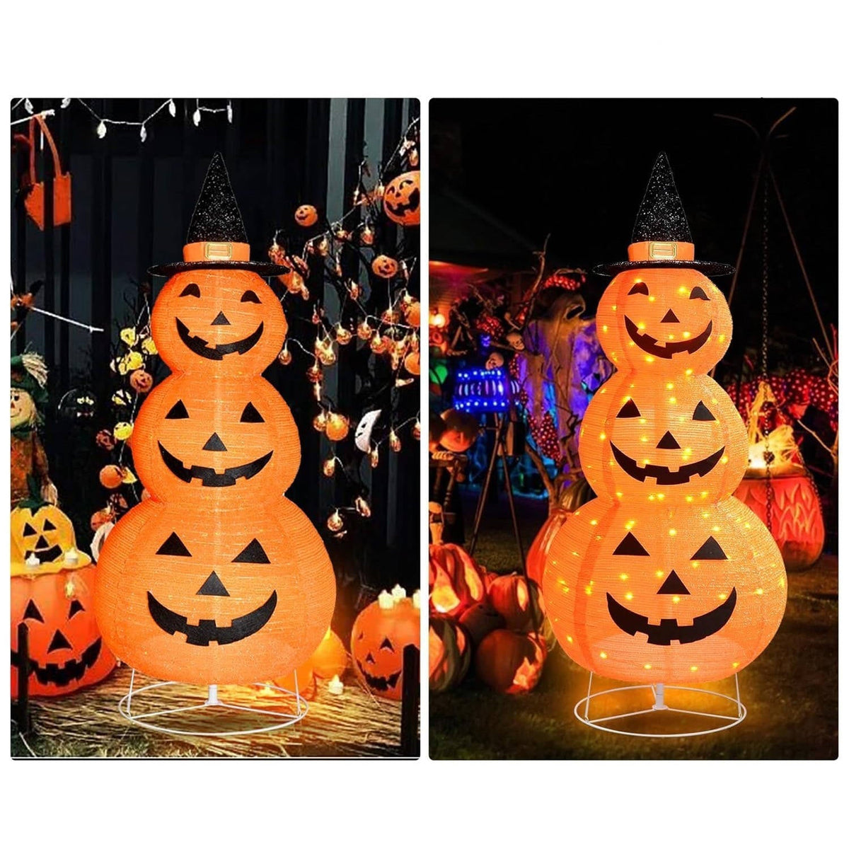Halloween Pumpkin Yard Decoration with Black Hat