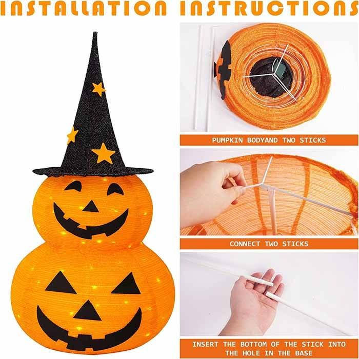 Halloween Pumpkin Yard Decoration with Black Hat