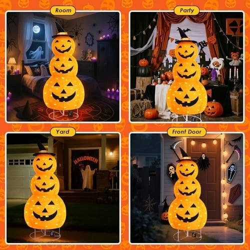Halloween Pumpkin Yard Decoration with Black Hat