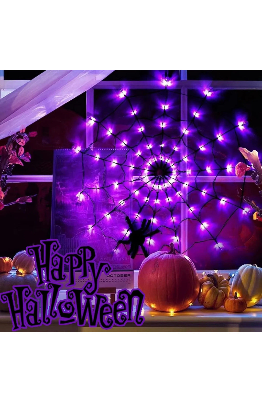 Halloween Spider Web Light with 70 LEDs | 8 Modes in Purple or Orange, 8 to 10 Hour Runtime | IP65 Waterproof, Bendable Spider