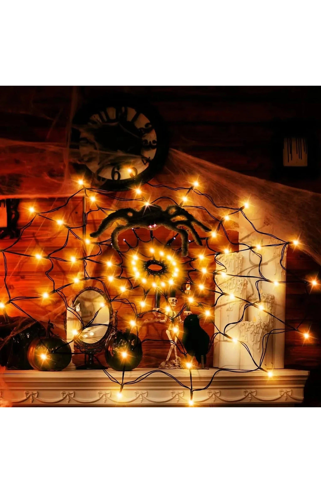 Halloween Spider Web Light with 70 LEDs | 8 Modes in Purple or Orange, 8 to 10 Hour Runtime | IP65 Waterproof, Bendable Spider
