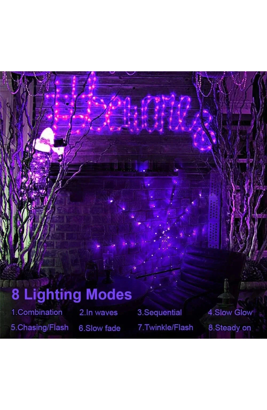 Halloween Spider Web Light with 70 LEDs | 8 Modes in Purple or Orange, 8 to 10 Hour Runtime | IP65 Waterproof, Bendable Spider