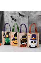 Halloween Trick or Treat Bag | 10.23 x 5.9 In Washable Cotton Linen with Stitched Handles | Pumpkin, Cat, Witch or Skull Design