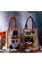 Halloween Trick or Treat Bag | 10.23 x 5.9 In Washable Cotton Linen with Stitched Handles | Pumpkin, Cat, Witch or Skull Design