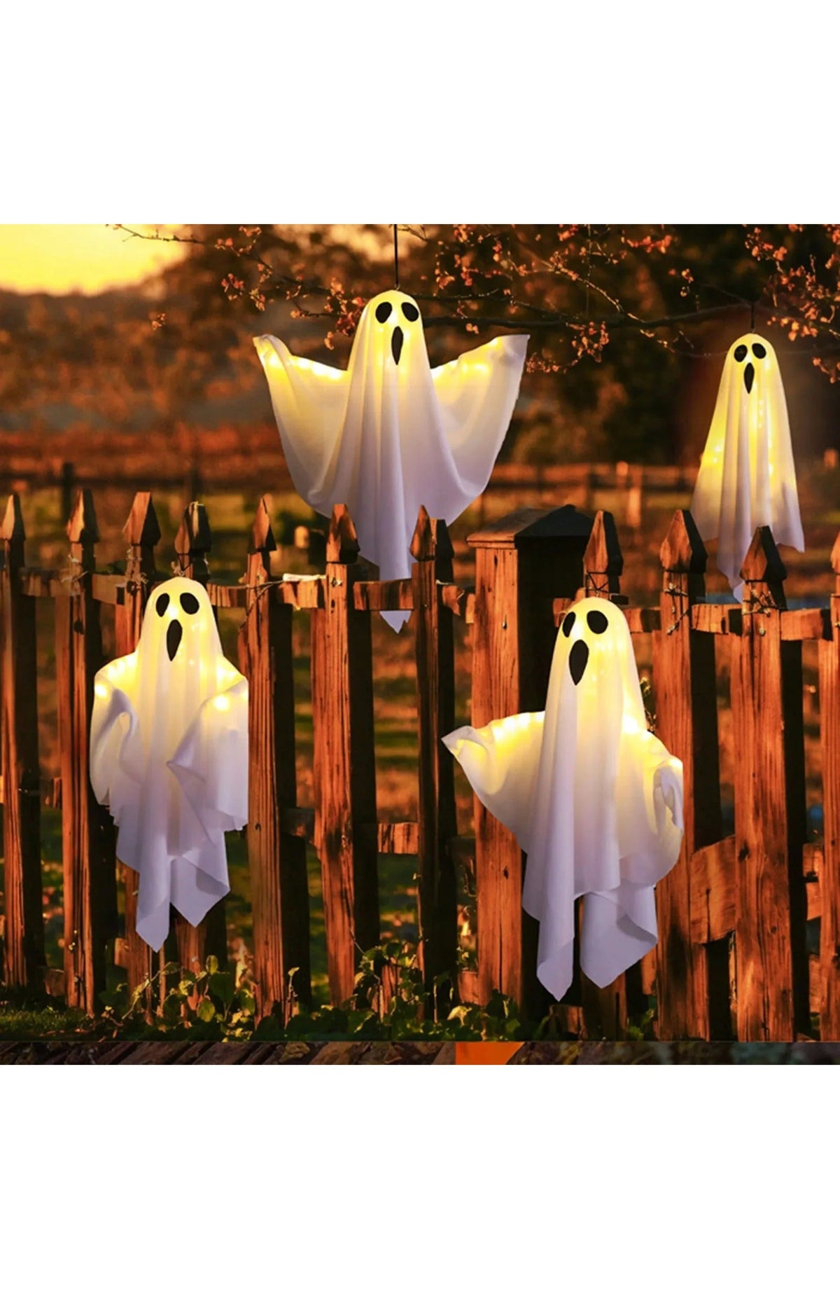 Hanging Halloween Ghost Decoration | 19.7 x 15.7 In PVC with 3 LED Light Modes | Battery Powered with Hook for Porch or Yard