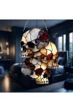 Hanging Halloween Skull Light Catcher | 5.91 In Acrylic Skulls with Cracked Detailing on a Metal Chain | 3 or 4 Skull Cluster