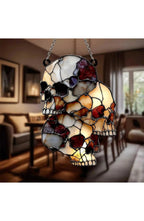 Hanging Halloween Skull Light Catcher | 5.91 In Acrylic Skulls with Cracked Detailing on a Metal Chain | 3 or 4 Skull Cluster