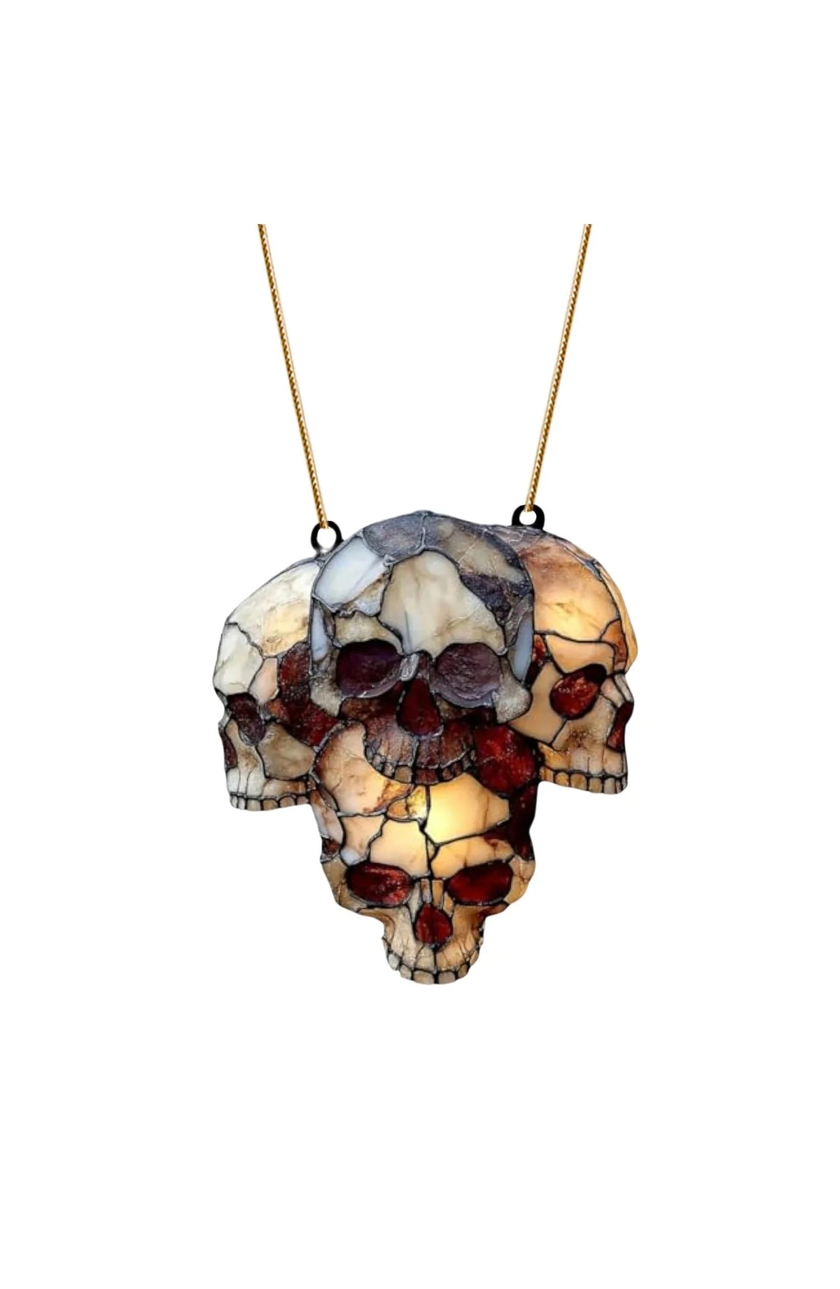 Hanging Halloween Skull Light Catcher | 5.91 In Acrylic Skulls with Cracked Detailing on a Metal Chain | 3 or 4 Skull Cluster