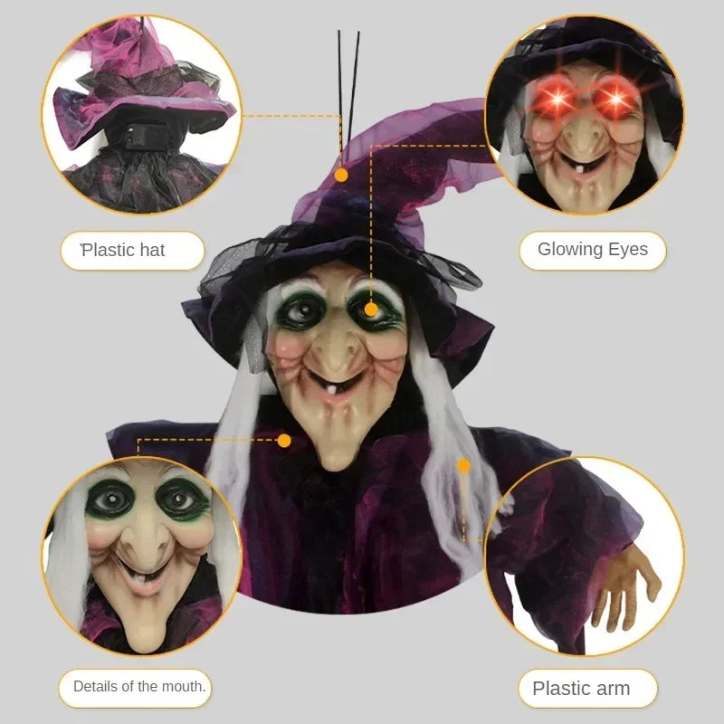 Hanging Halloween Witch Decoration with Glowing Red Eyes