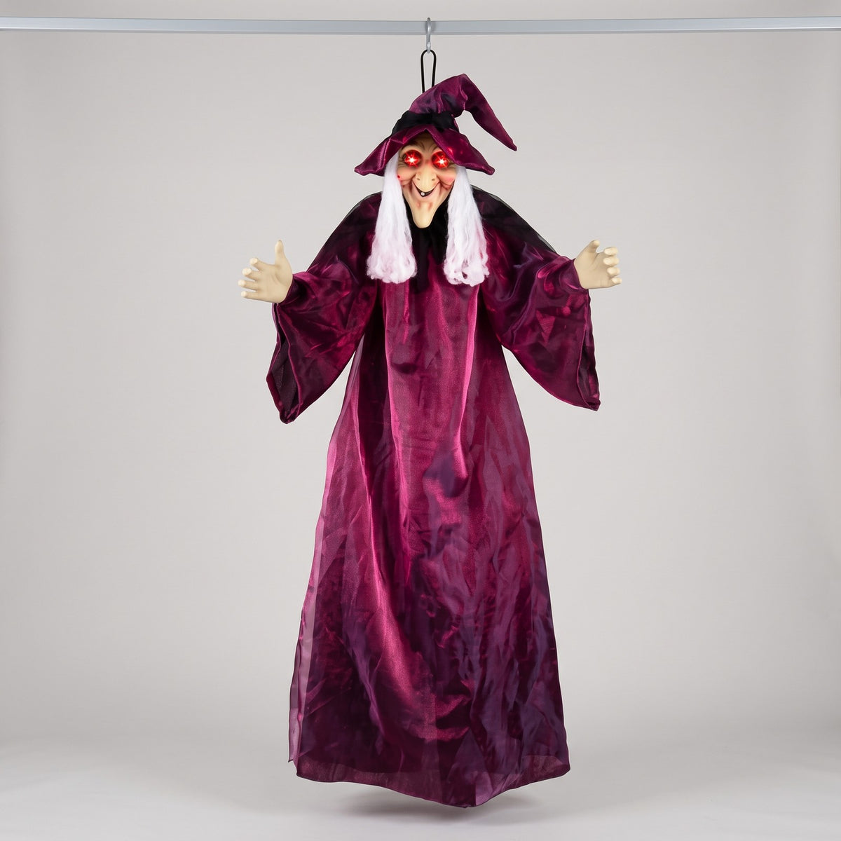 Hanging Halloween Witch Decoration with Glowing Red Eyes