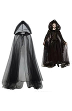 Hooded Witch Cape Halloween Costume | Layered Black Tulle with Deep Hood | One Size Fits Most, Hem Trims to Length, Washable