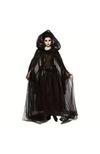 Hooded Witch Cape Halloween Costume | Layered Black Tulle with Deep Hood | One Size Fits Most, Hem Trims to Length, Washable