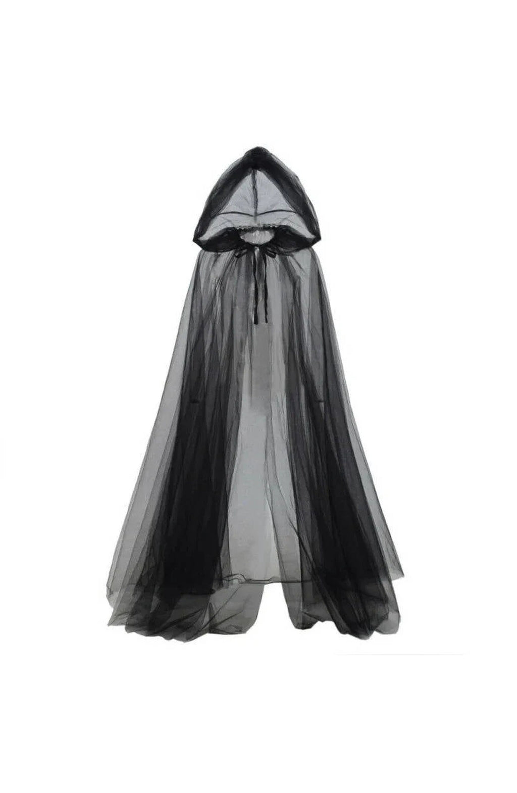 Hooded Witch Cape Halloween Costume | Layered Black Tulle with Deep Hood | One Size Fits Most, Hem Trims to Length, Washable