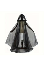 Hooded Witch Cape Halloween Costume | Layered Black Tulle with Deep Hood | One Size Fits Most, Hem Trims to Length, Washable