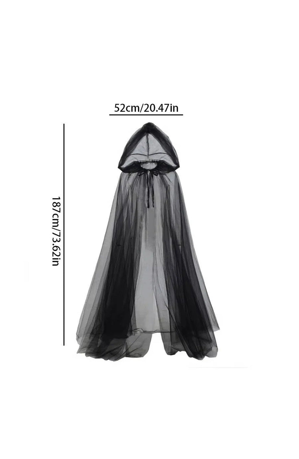 Hooded Witch Cape Halloween Costume | Layered Black Tulle with Deep Hood | One Size Fits Most, Hem Trims to Length, Washable
