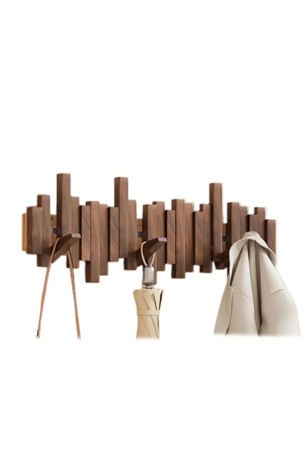 Wall Coat Rack Wooden, Skyline Hooks that Fold Flat – 3 to 8 Hooks