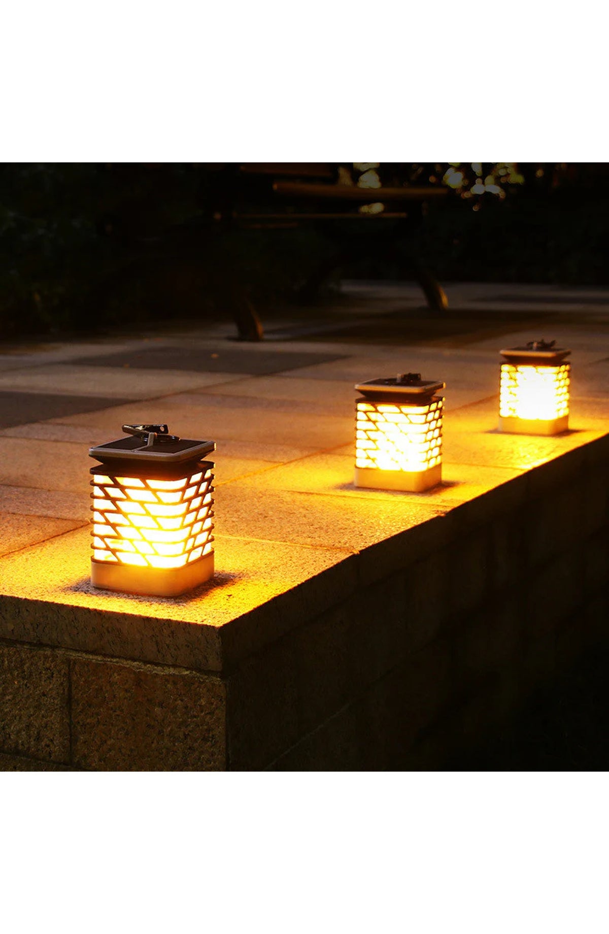 Solar LED Garden Lantern - Flame Effect, Grooved Design