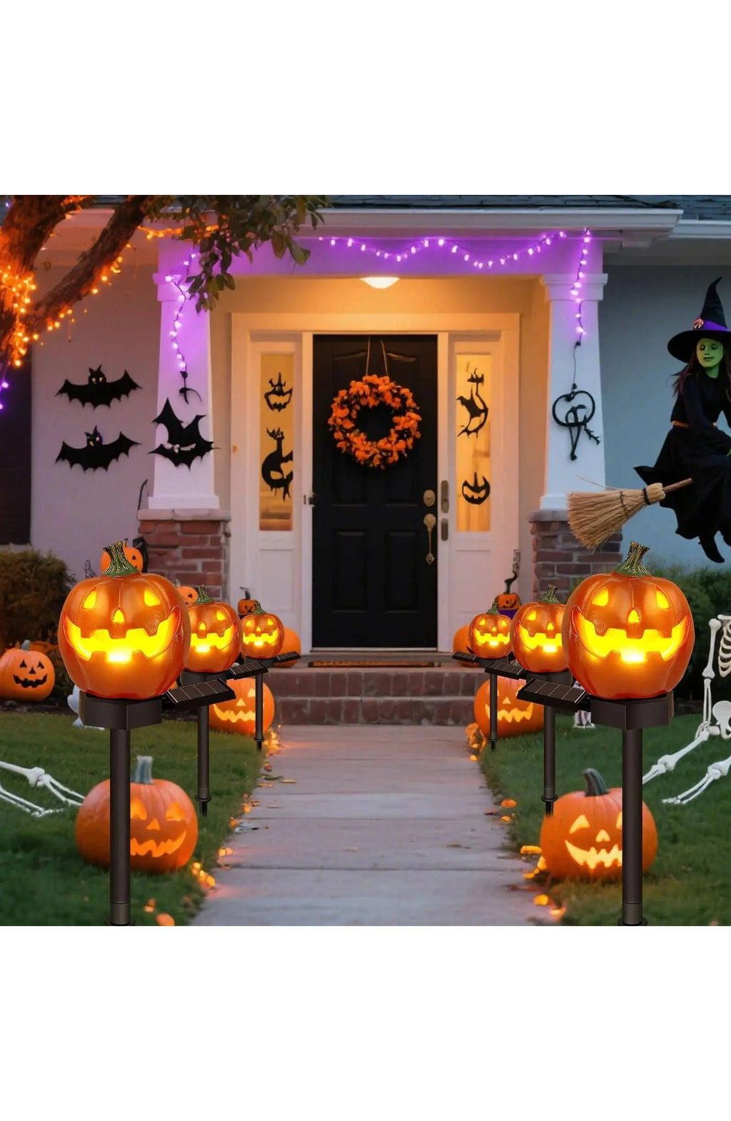 Pumpkin Decor Pathway Lights - Solar Jack-o-Lantern Stakes