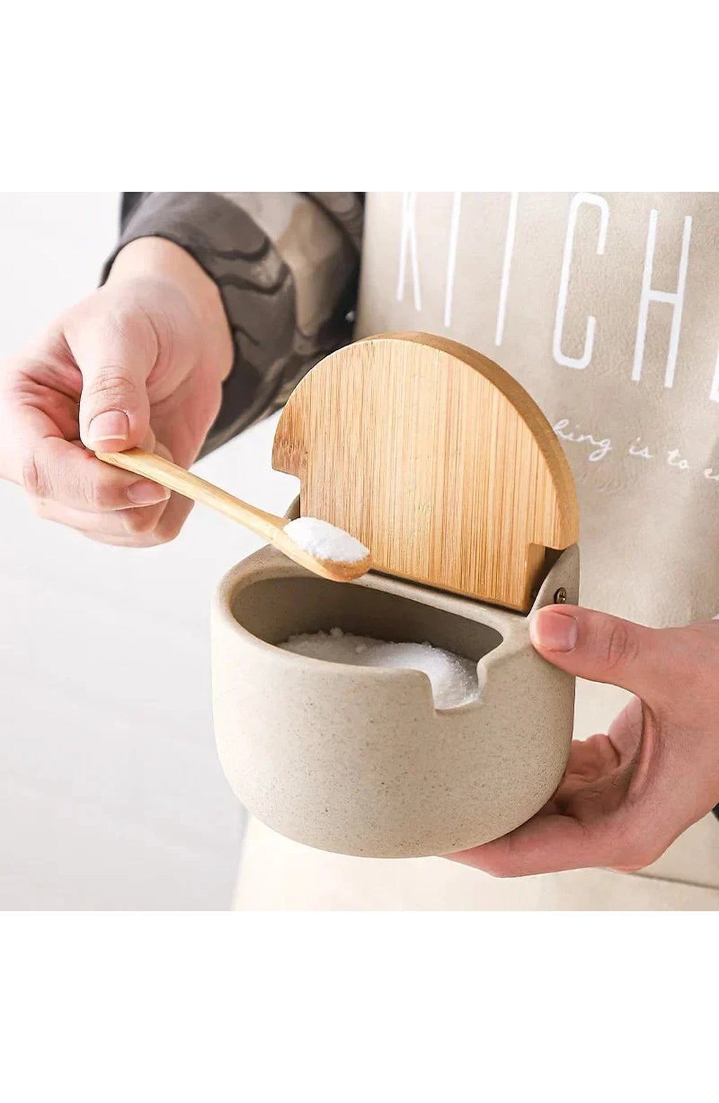 Ceramic Spice Jar with Bamboo Lid & Spoon - Japanese Style