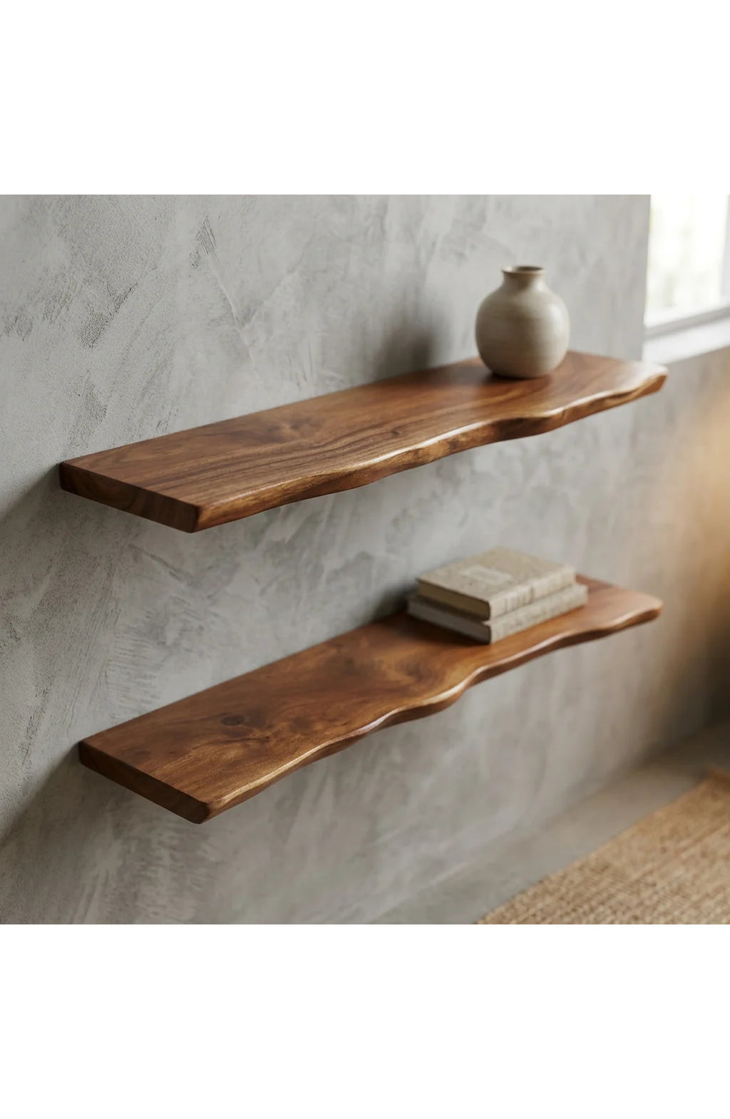 Floating Shelf Live Edge, Solid Hardwood Rustic Wall Shelf – 4 Sizes