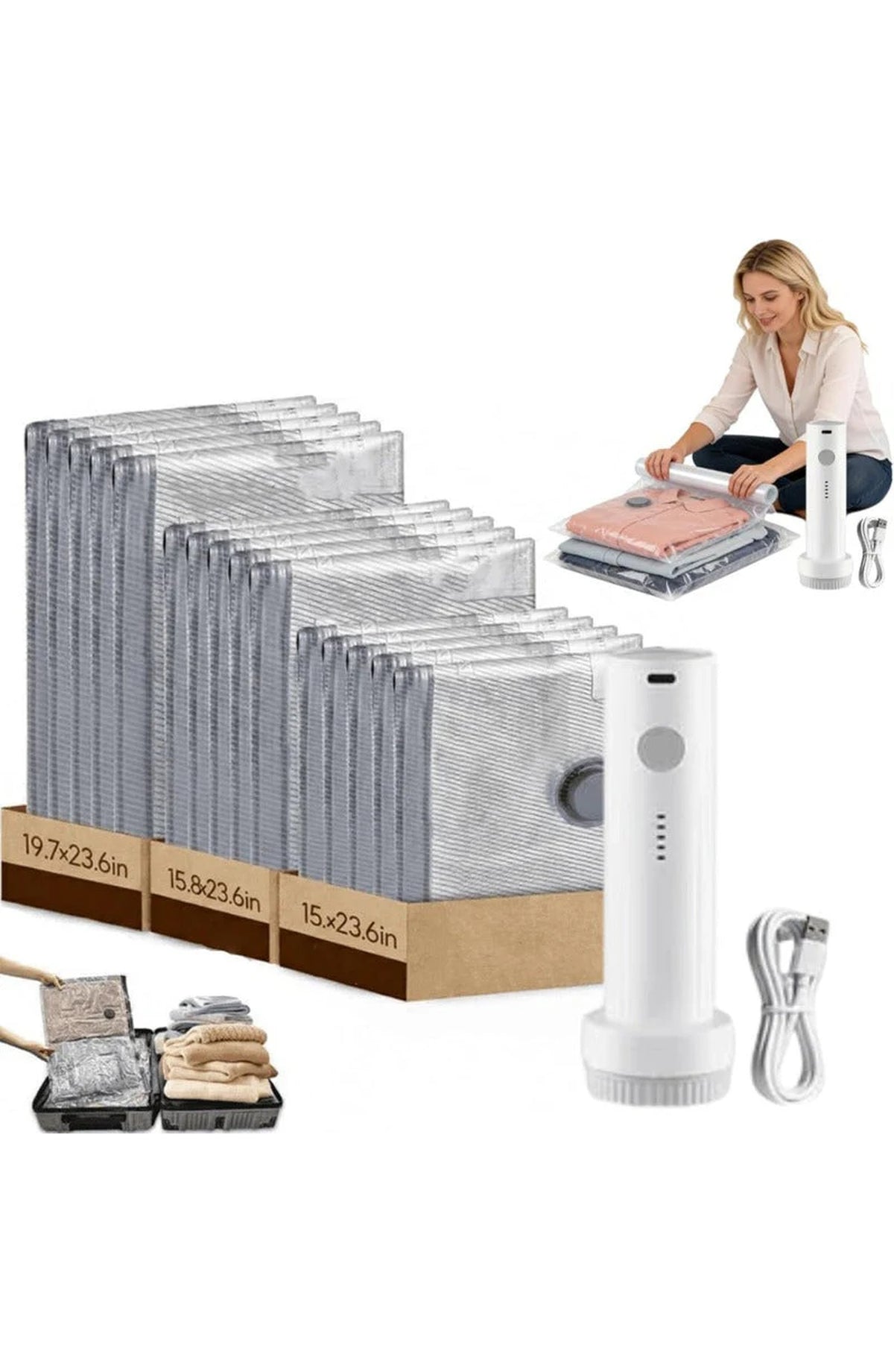 Vacuum Compression Bags with Electric Pump - Travel Set
