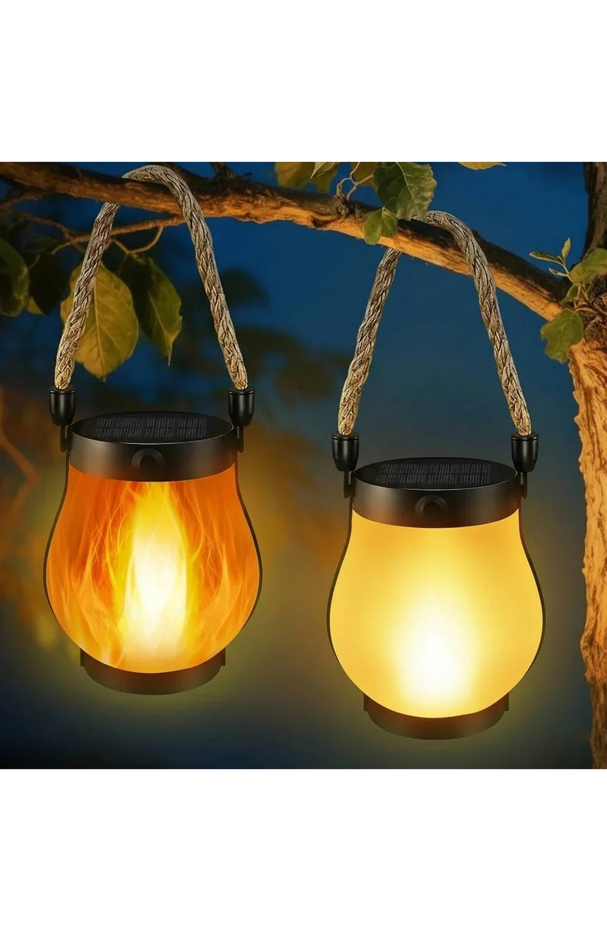 Solar Porch Lantern with Flame Effect - Rope Handle, IP65