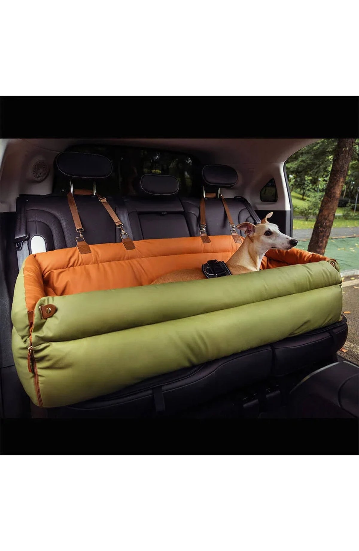 Faux Leather Pet Travel Bed - Padded Car Booster with Tether