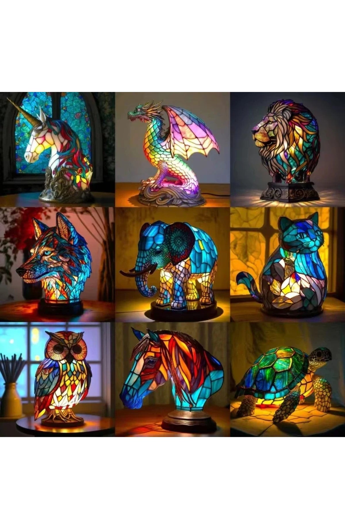 Stained Glass Style Animal Table Lamp - Resin LED Accent Light