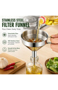 Stainless Steel Funnel with Strainer, 304 Kitchen Funnel Set – 3 Sizes