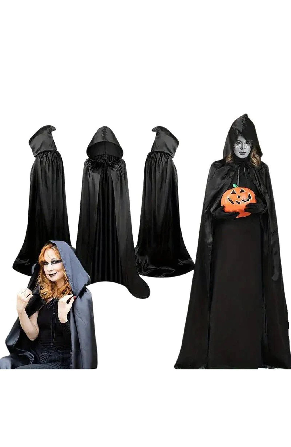 Hooded Horror Costume Robe - Black or Purple, 3 Lengths