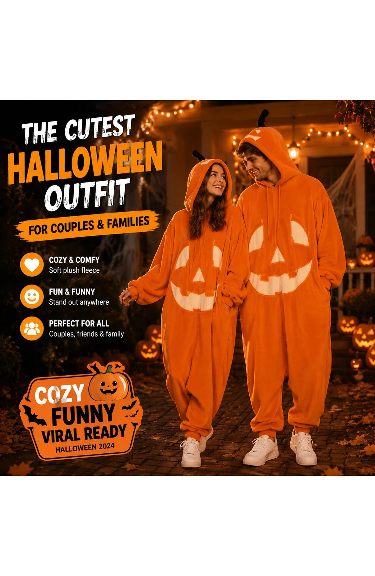 Pumpkin Plush Onesie - Hooded Halloween Jumpsuit