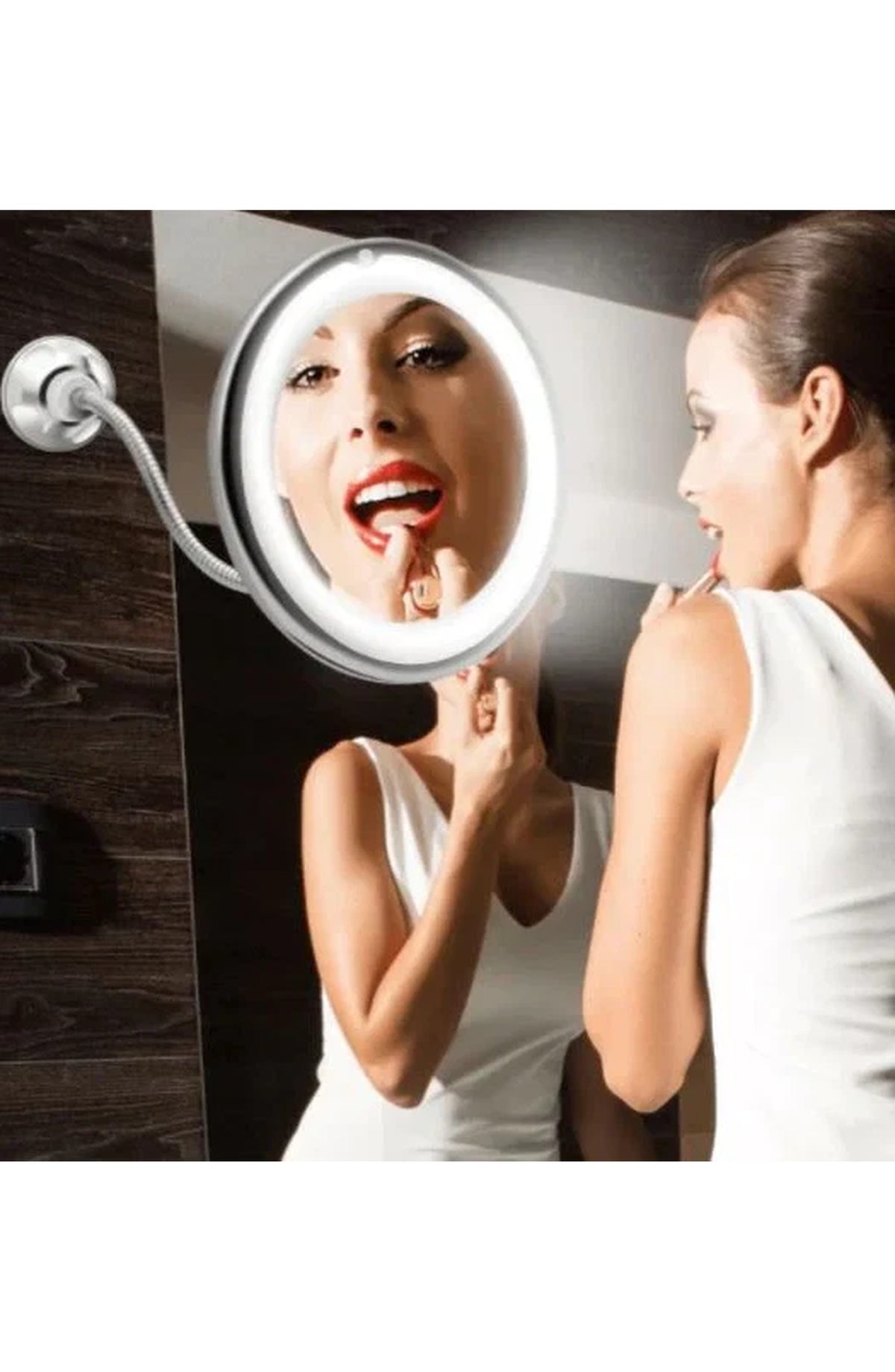 10X Magnifying LED Makeup Mirror - Suction Cup Gooseneck