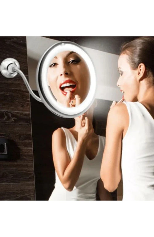 10X Magnifying LED Makeup Mirror - Suction Cup Gooseneck