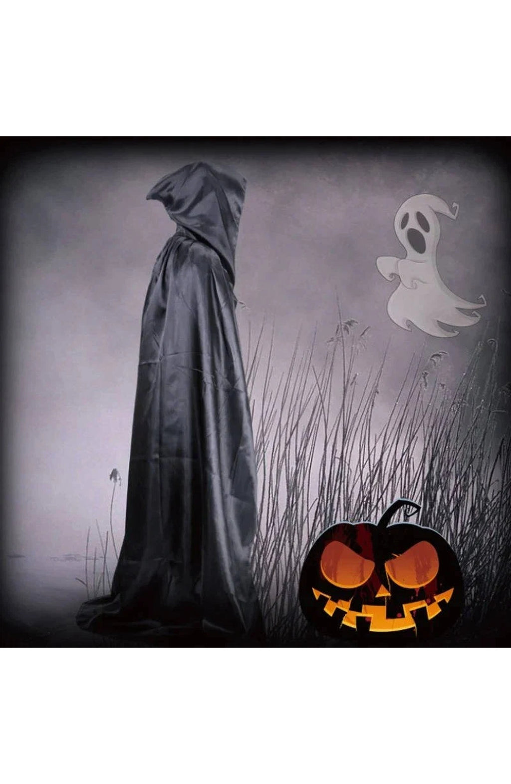 Hooded Horror Costume Robe - Black or Purple, 3 Lengths