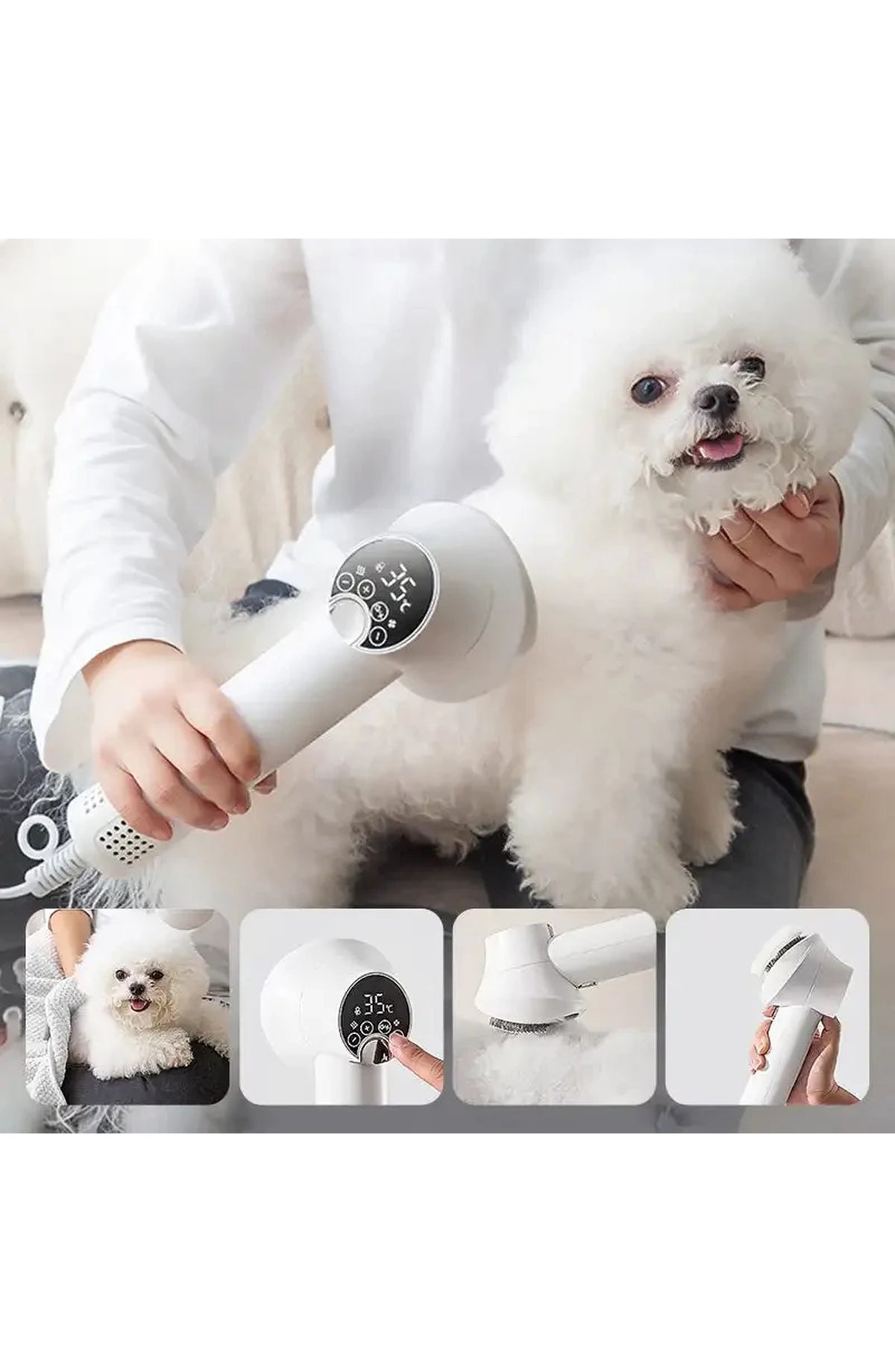 2-in-1 Dog Hair Dryer with Slicker Brush – Low-Noise Grooming
