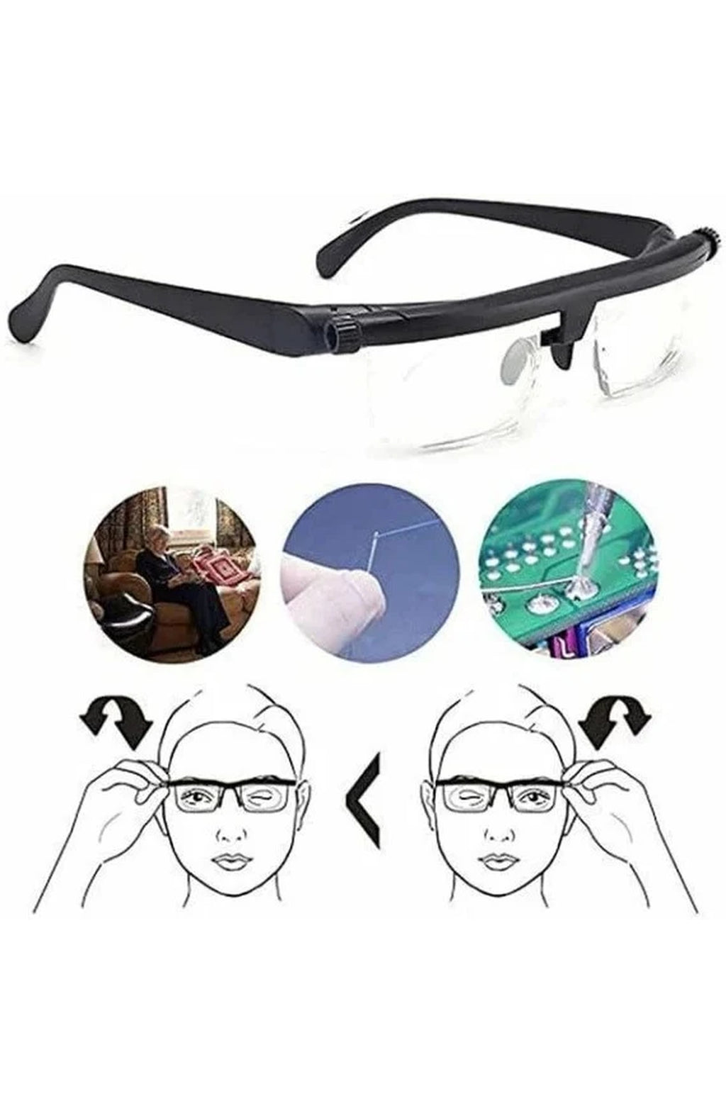 Adjustable Focus Reading Glasses, Dial Adjustable Lenses, Near and Far
