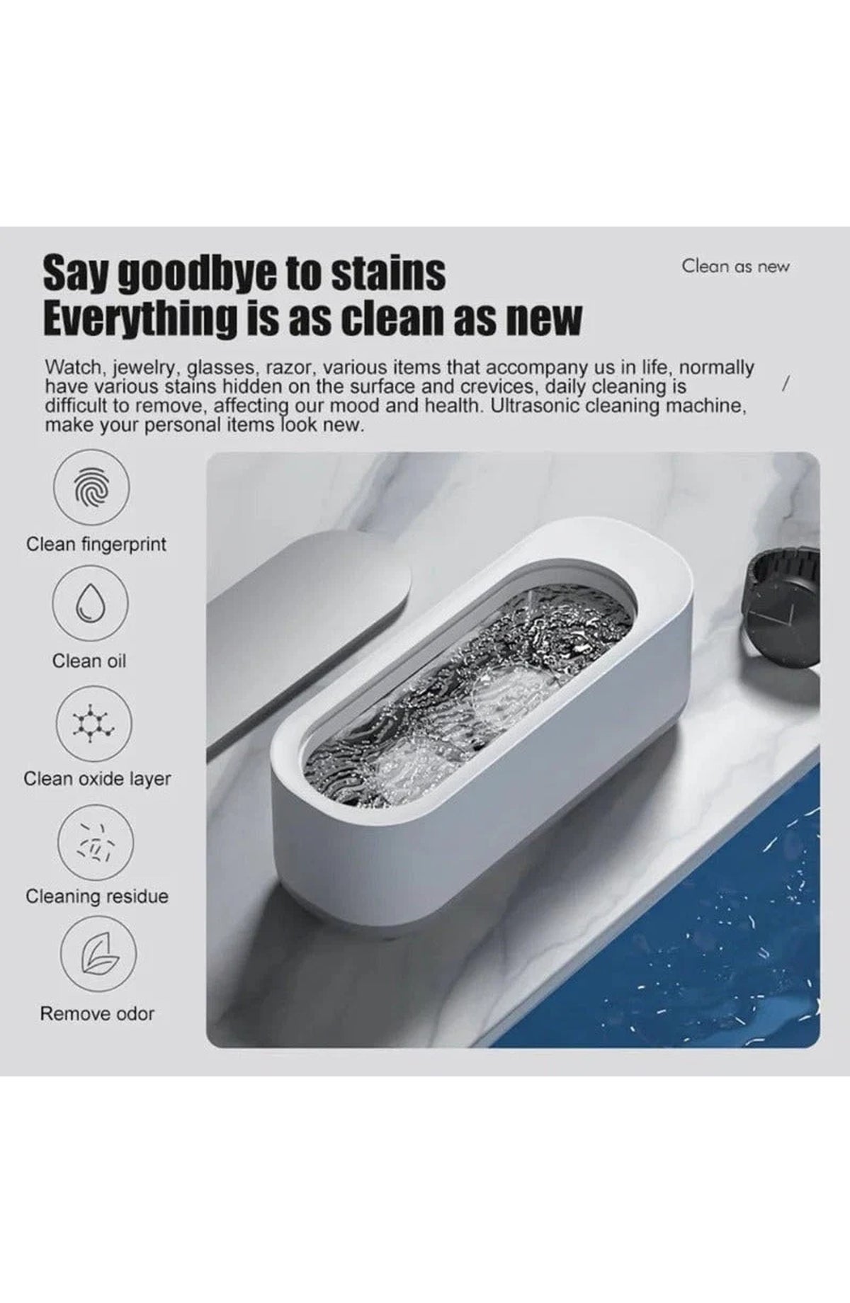 Ultrasonic Jewelry Cleaner, Compact, for Rings, Glasses and Watches