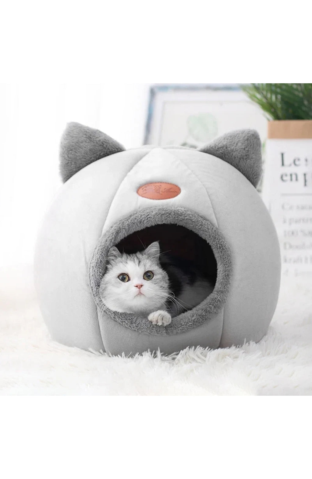 Cat Cave Bed - Plush Hooded Nest with Removable Cushion