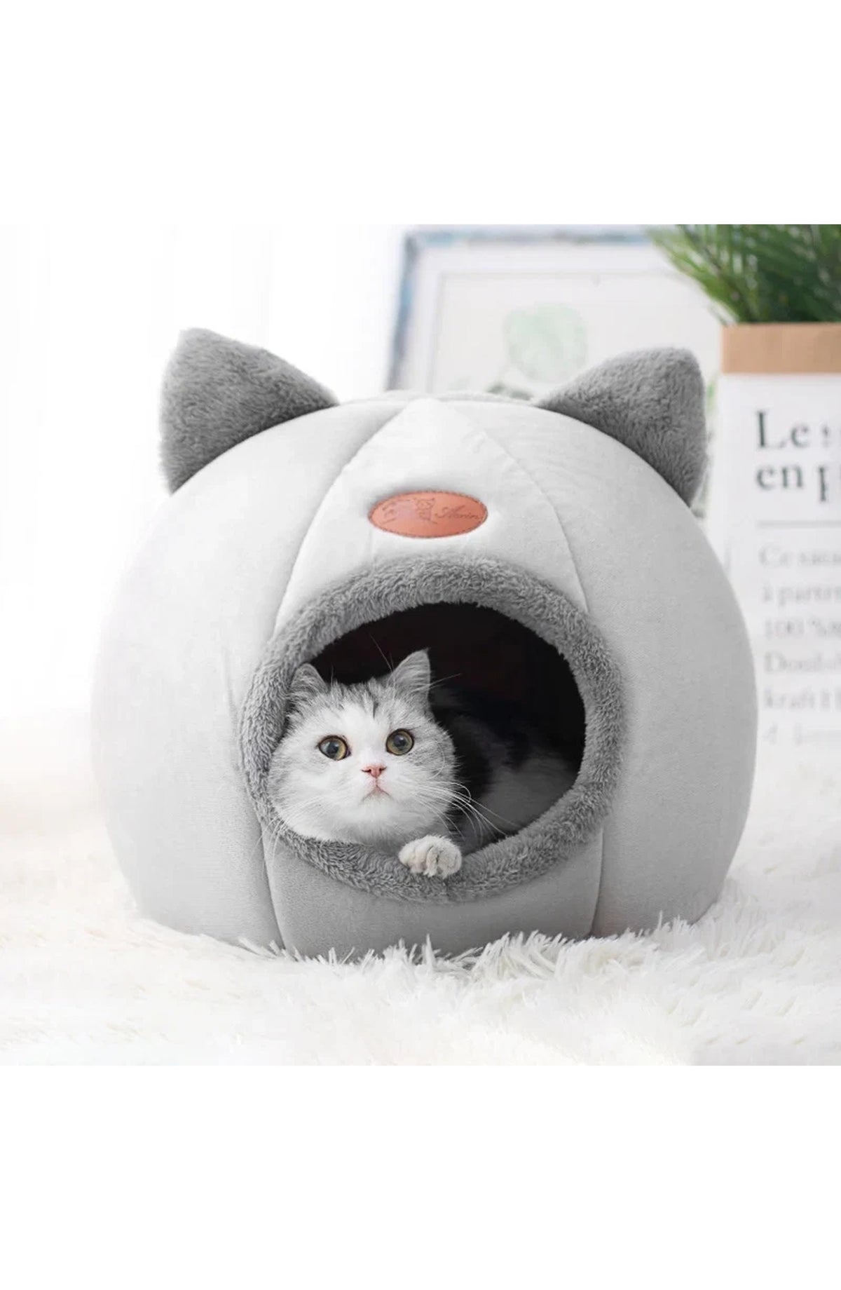 Cat Cave Bed - Plush Hooded Nest with Removable Cushion
