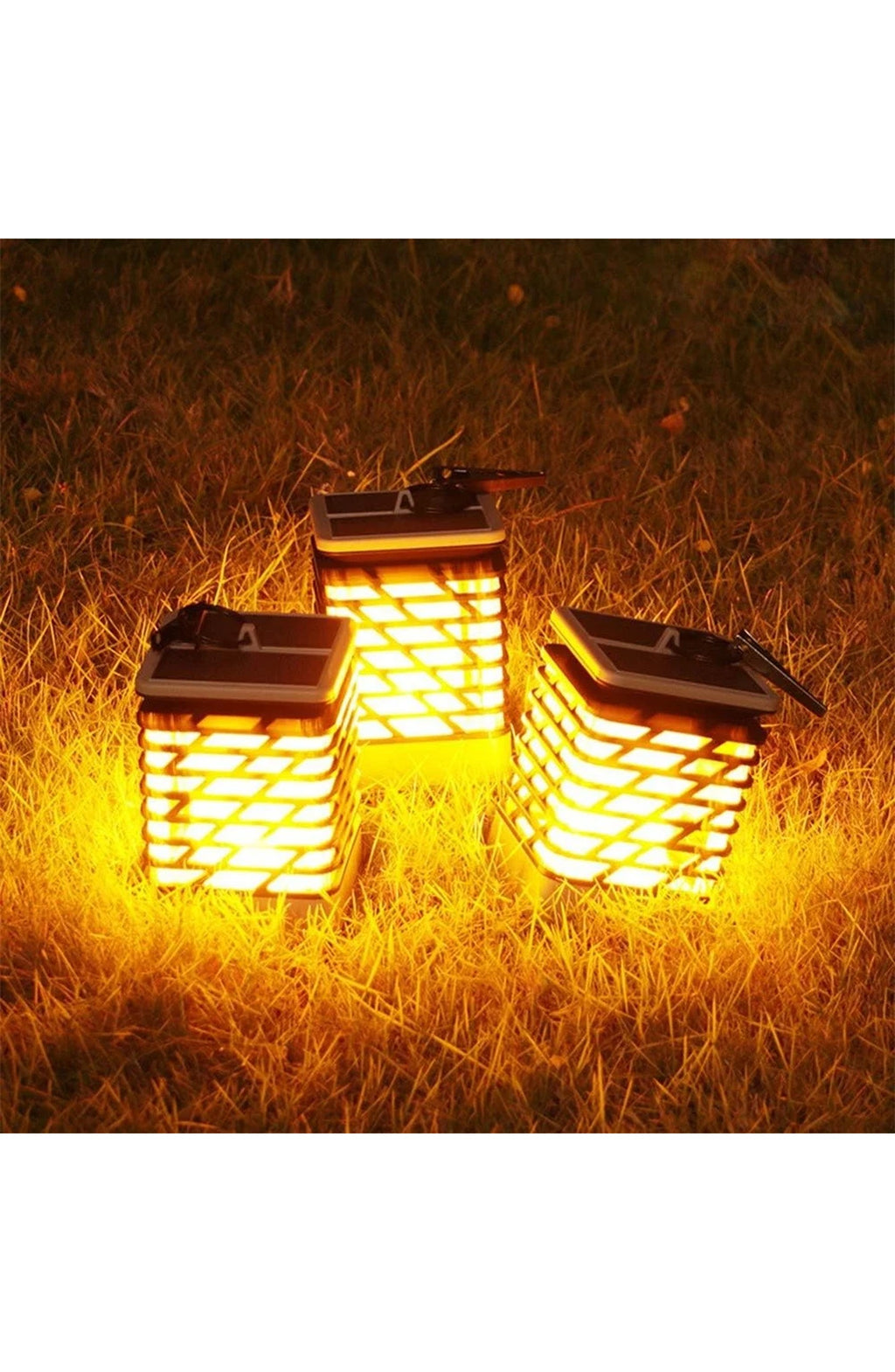 Solar LED Garden Lantern - Flame Effect, Grooved Design