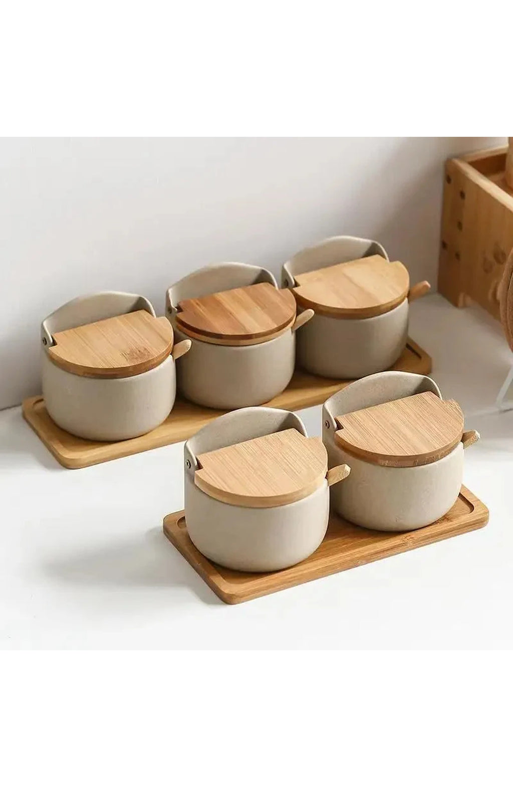 Ceramic Spice Jar with Bamboo Lid & Spoon - Japanese Style