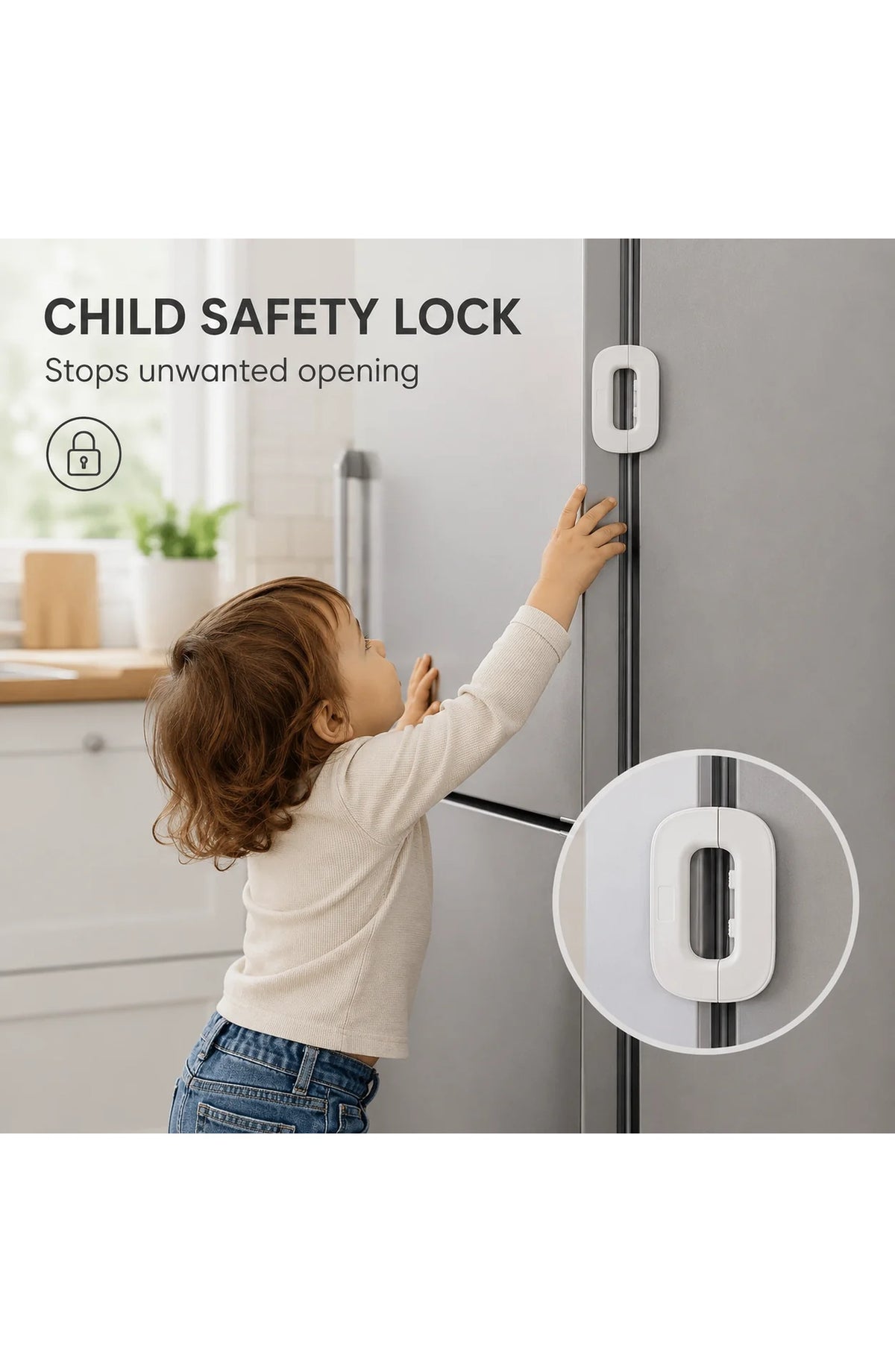 Refrigerator Lock, Adhesive Child Safety Latch for Fridge and Cabinets