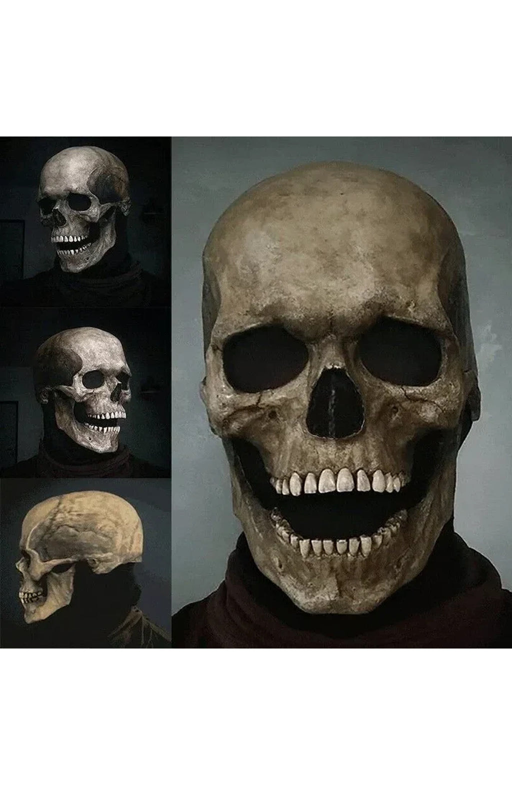 Full Head Skull Mask with Movable Jaw - Latex Halloween Mask