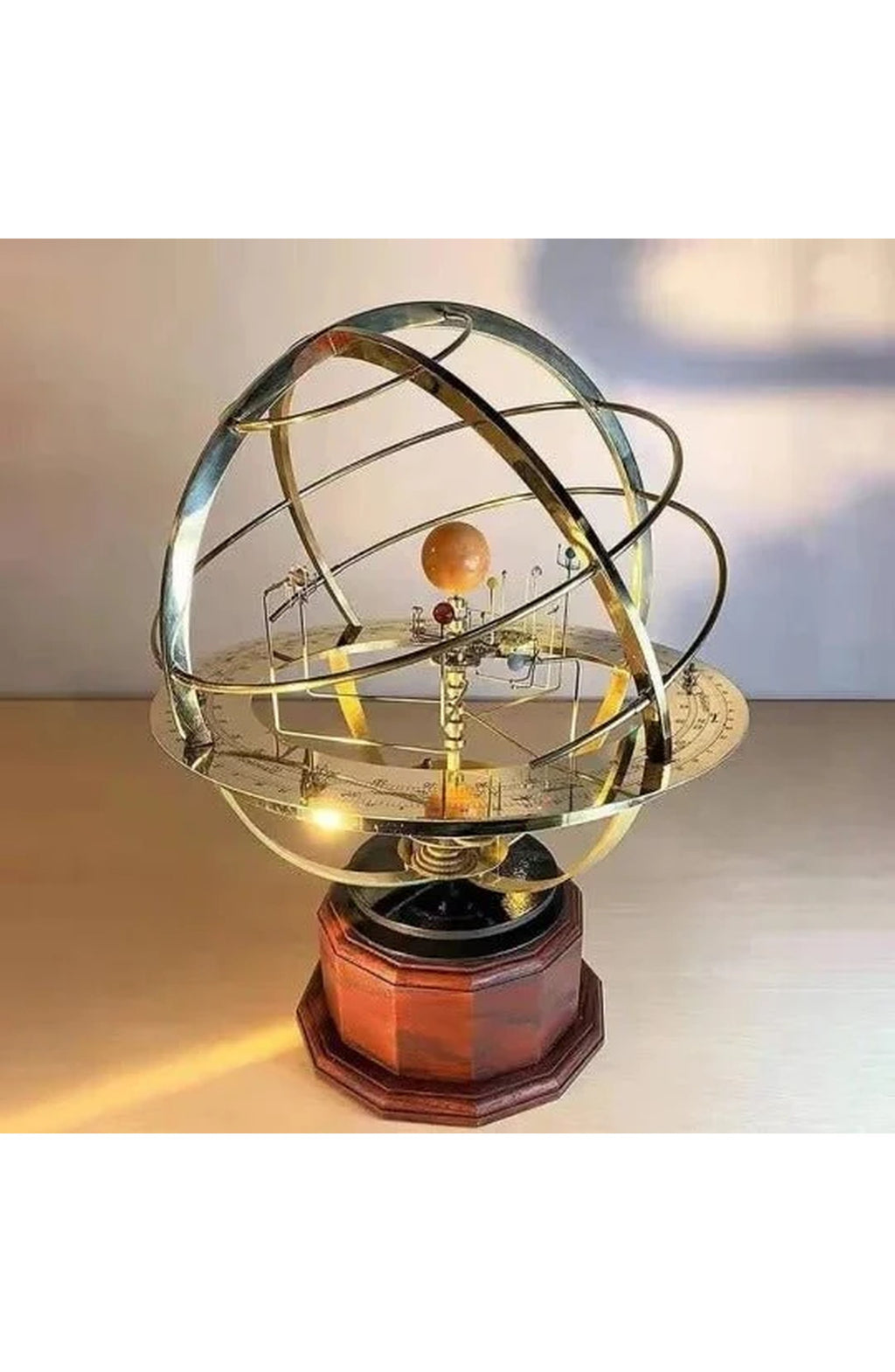 Brass Solar System Orrery - Hand-Rotated Desktop Model