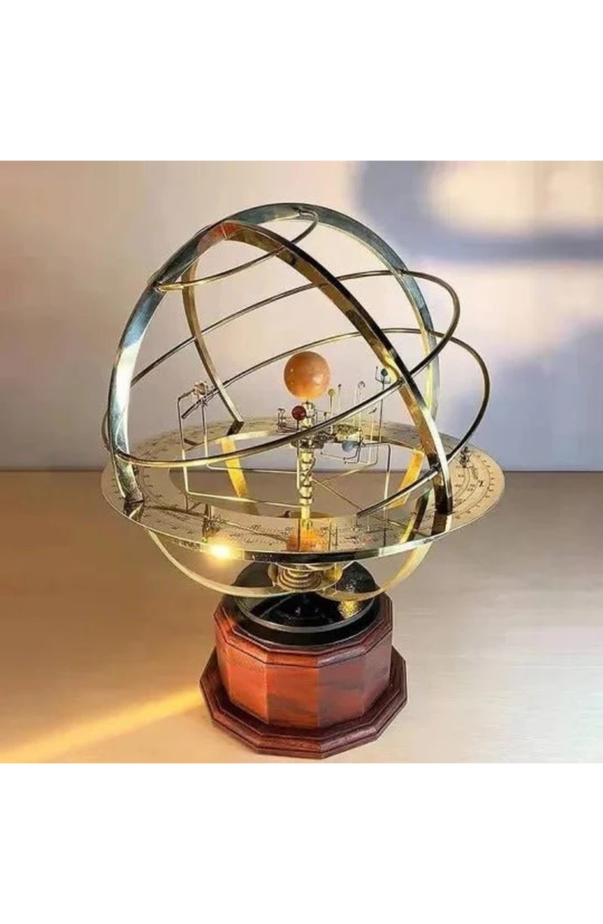 Brass Solar System Orrery - Hand-Rotated Desktop Model