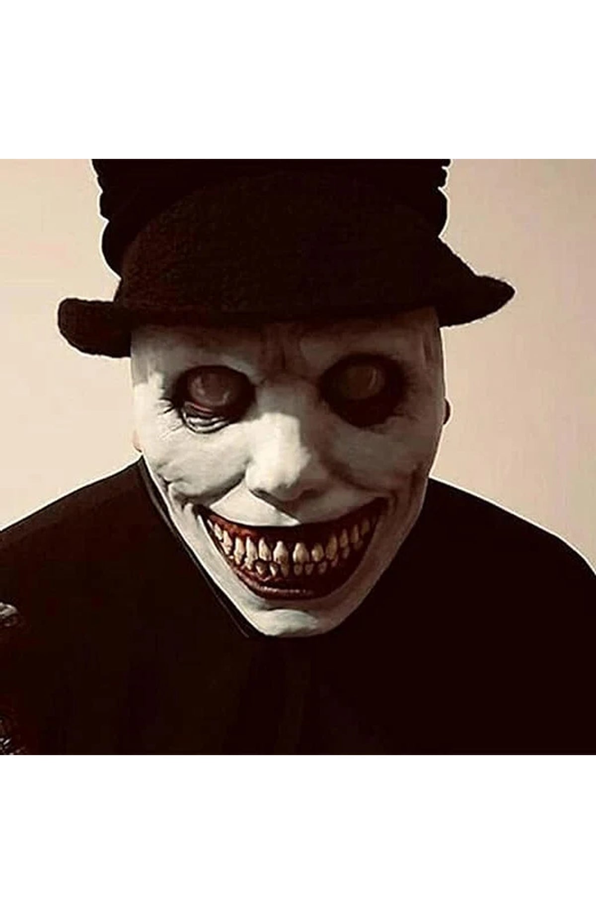 Creepy Smiling Demon Mask - White-Eyed Halloween Face Mask