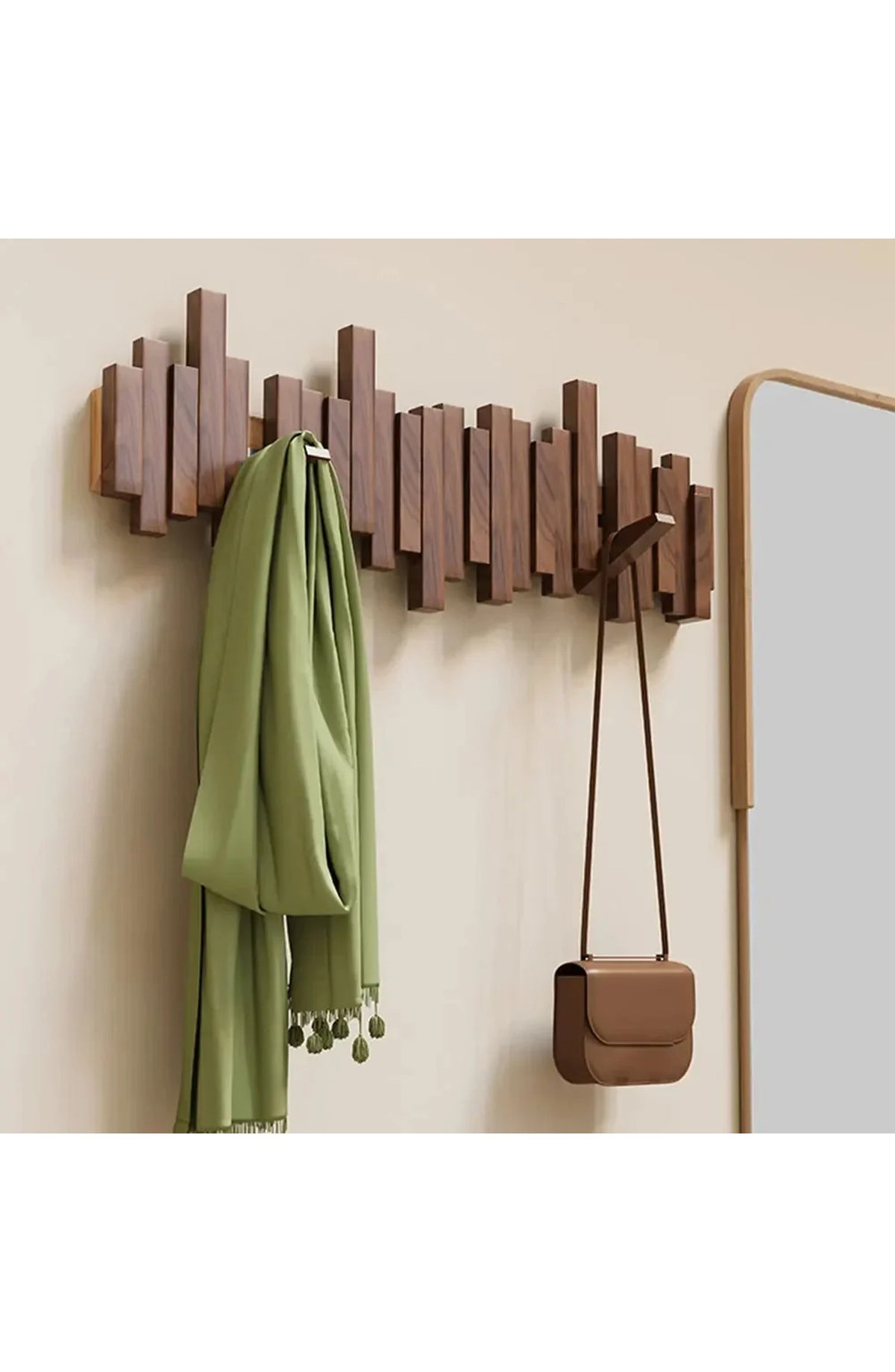 Wall Coat Rack Wooden, Skyline Hooks that Fold Flat – 3 to 8 Hooks