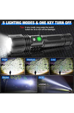 Rechargeable LED Flashlight, Zoomable Metal Torch, 5 Modes, USB-C
