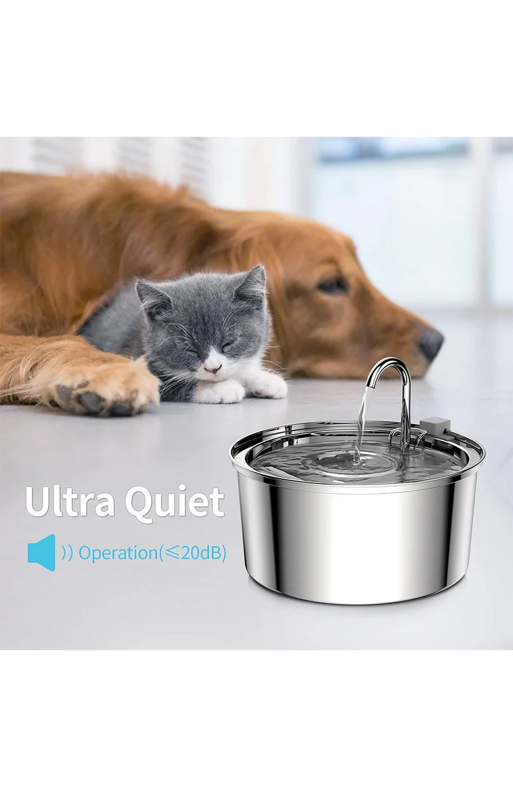 Cat Water Fountain Stainless Steel 3.2L, Quiet USB Pet Drinking Fountain