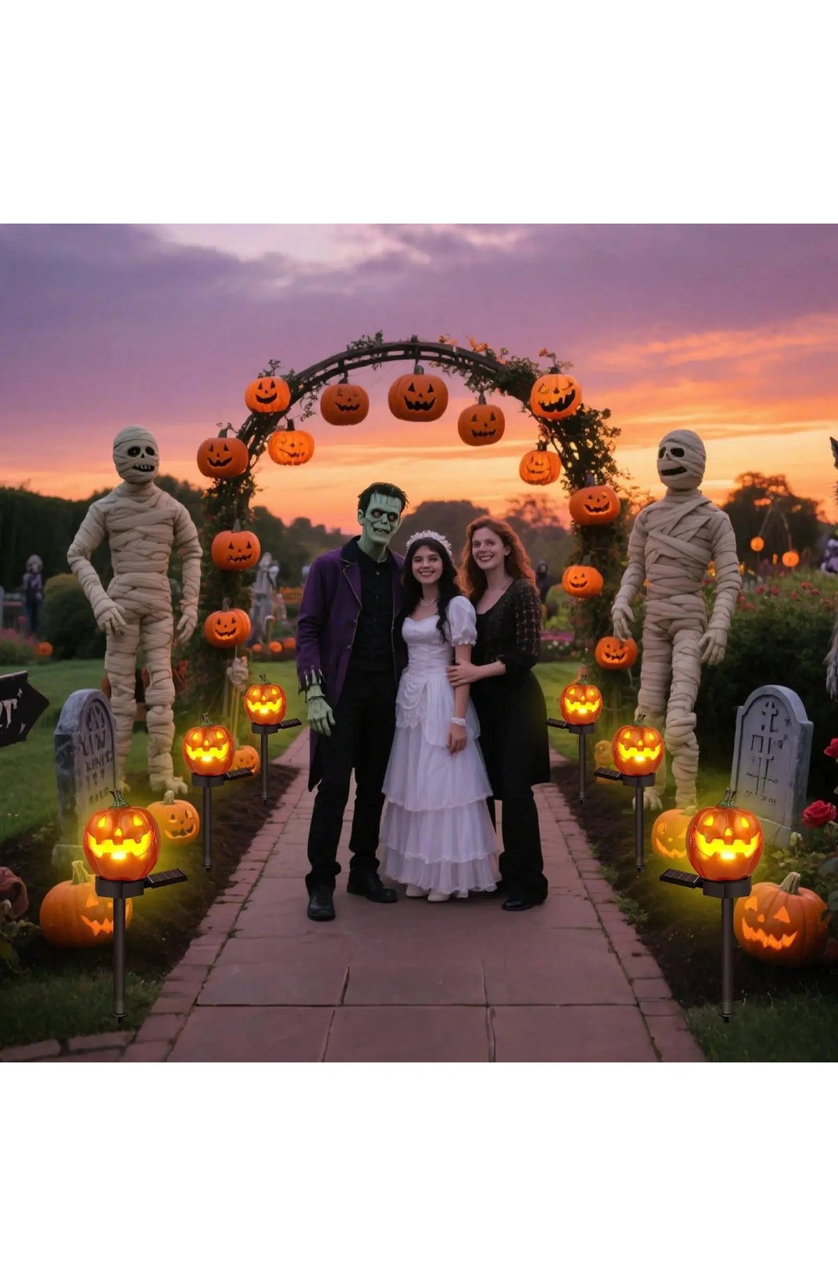 Pumpkin Decor Pathway Lights - Solar Jack-o-Lantern Stakes